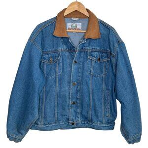 Vintage Woodlake Denim Chore Trucker Jacket Leather Collar Size L